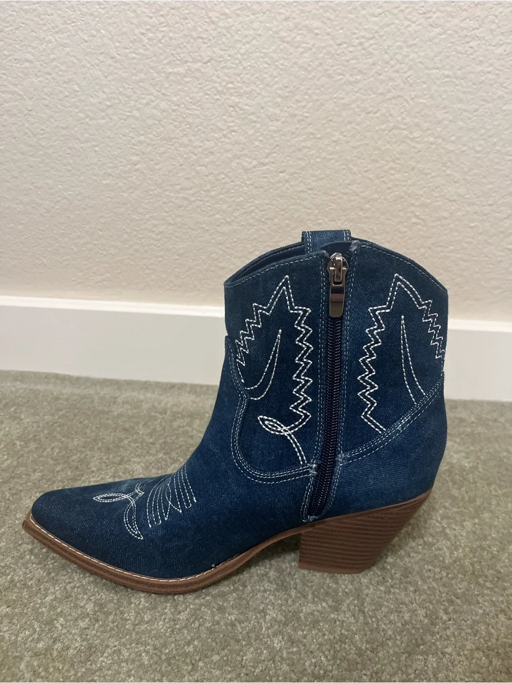Nine West Women’s Blue Denim Western Ankle Booties